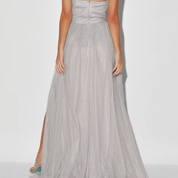 Lulus Midnight Dreamer Grey Embroidered Strapless Maxi Dress - Size S - Picture 3 of 4